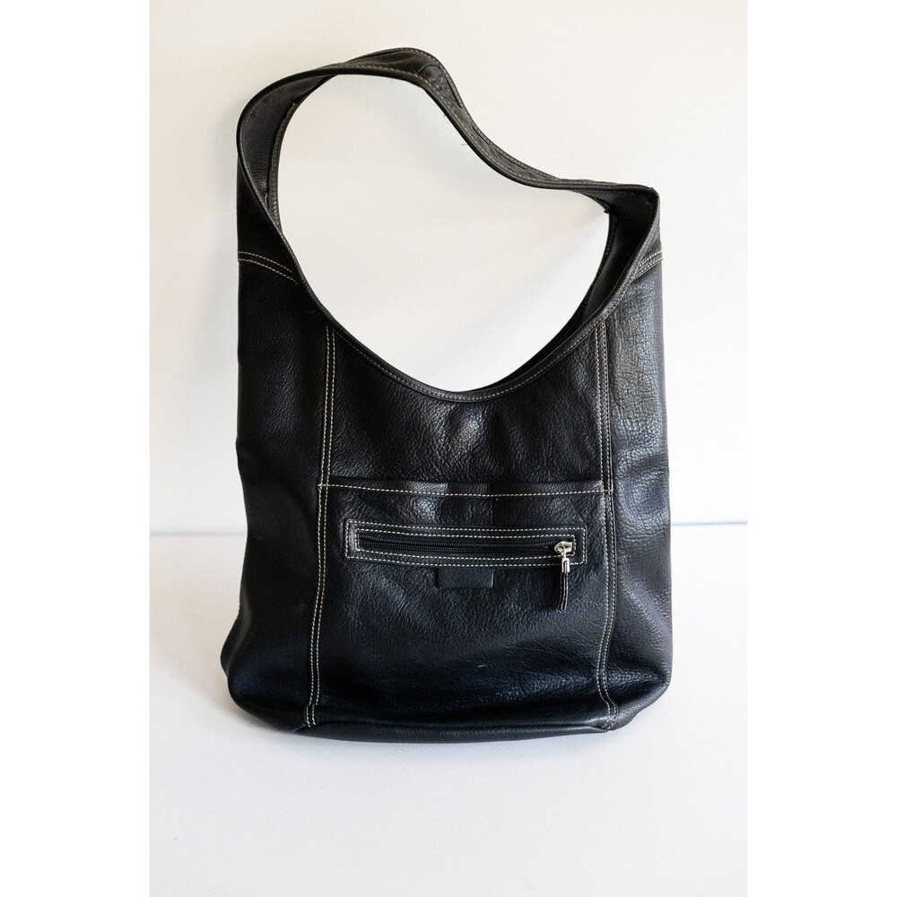 Susan Gail Black leather bucket purse pocketbook handbag hobo